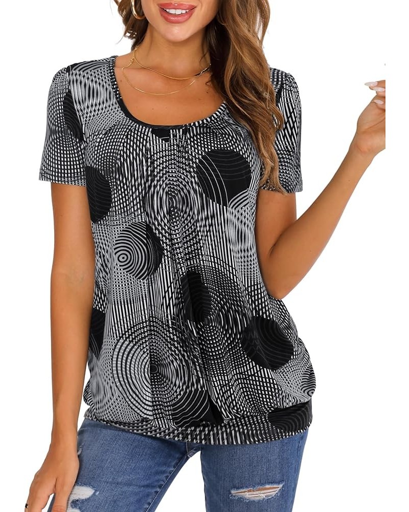 Women's Short Sleeve Summer Tops Scoop Neck Pleated Front Casual Tee T Shirt Black Circle $10.00 T-Shirts