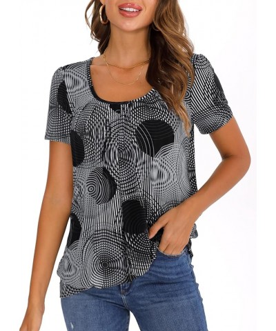 Women's Short Sleeve Summer Tops Scoop Neck Pleated Front Casual Tee T Shirt Black Circle $10.00 T-Shirts