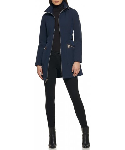 Women's Belted Transitional Long Soft Shell Coat Navy $57.31 Jackets