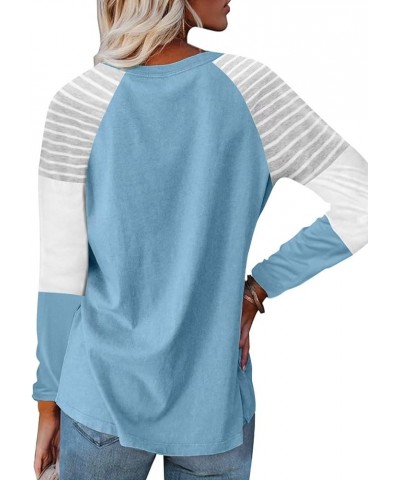 Women's Color Block Tunic Tops Casual Long Sleeve Shirts Round Neck Pullover B Blue $11.79 Tops