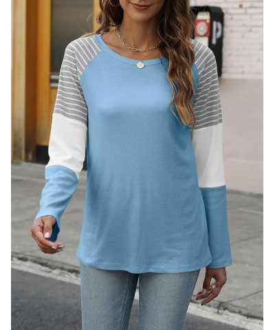 Women's Color Block Tunic Tops Casual Long Sleeve Shirts Round Neck Pullover B Blue $11.79 Tops