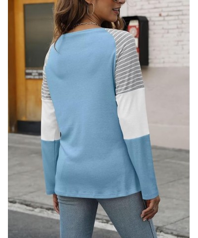 Women's Color Block Tunic Tops Casual Long Sleeve Shirts Round Neck Pullover B Blue $11.79 Tops