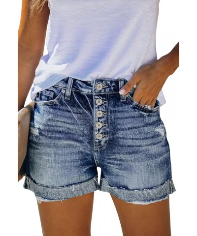 Women's High Waisted Denim Shorts Casual Ripped Summer Hot Short Jeans Frayed Distressed Jeans Shorts with Pockets B - Blue $...