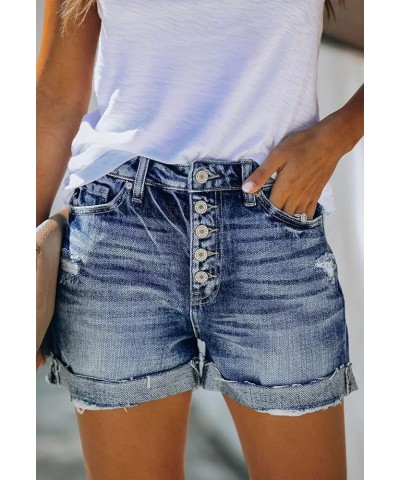 Women's High Waisted Denim Shorts Casual Ripped Summer Hot Short Jeans Frayed Distressed Jeans Shorts with Pockets B - Blue $...