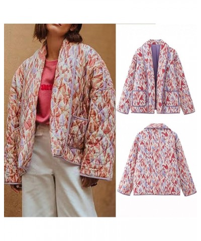 Ethnic Print Thin Cotton Coat Women's Fashion Trendy Long Sleeve Fall Winter Coat Y2k Cropped Jacket for Teen Girls A09_pink ...