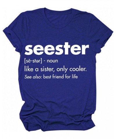 Womens Seester T-Shirt Short Sleeve Workout Shirts Summer Casual Letters Cute Graphic Tee Friendship Sister Gift Tops Y01dark...