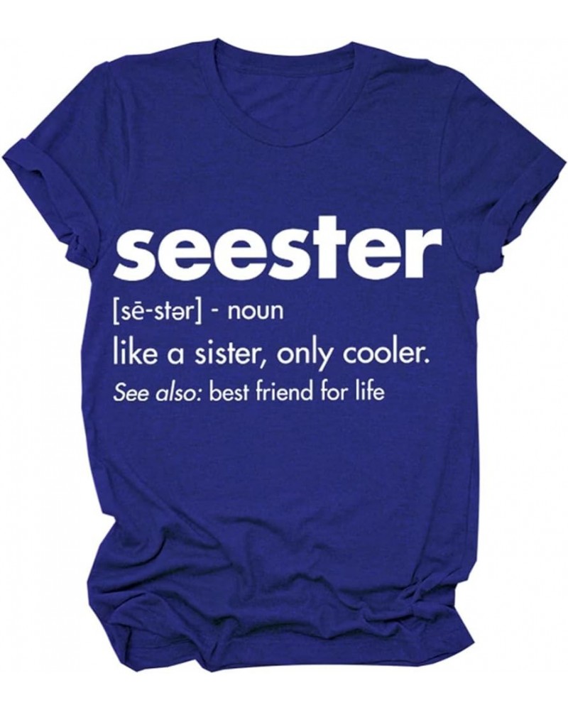 Womens Seester T-Shirt Short Sleeve Workout Shirts Summer Casual Letters Cute Graphic Tee Friendship Sister Gift Tops Y01dark...