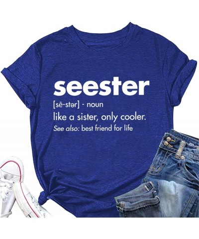 Womens Seester T-Shirt Short Sleeve Workout Shirts Summer Casual Letters Cute Graphic Tee Friendship Sister Gift Tops Y01dark...