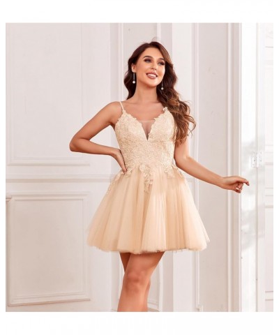 V Neck Homecoming Dreses for Teens Lace Applique A-Line Beaded Tulle Short CCocktail Prom Gown Lavender $36.00 Dresses