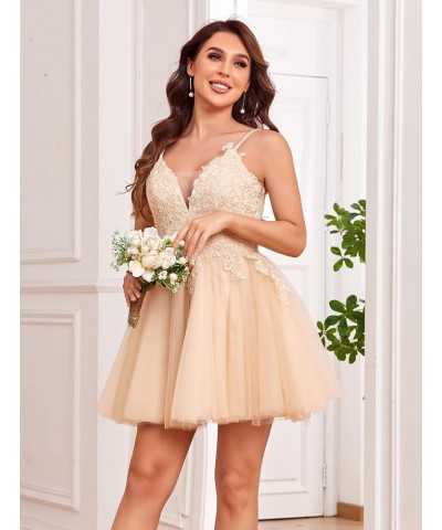 V Neck Homecoming Dreses for Teens Lace Applique A-Line Beaded Tulle Short CCocktail Prom Gown Lavender $36.00 Dresses