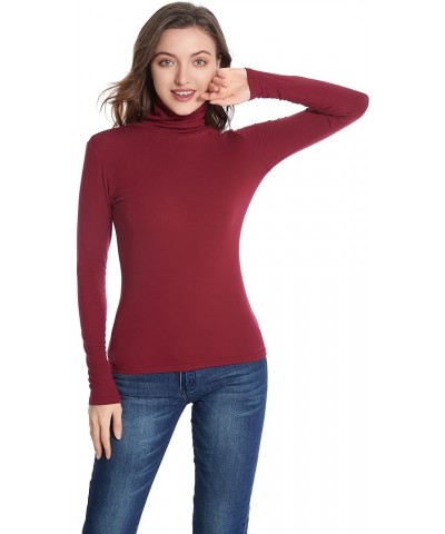 Turtle Neck Tops for Women Ribbed Women's Long Sleeve Slim Fit Mock Turtleneck Basic Stretchy Lightweight Layering Tops Burgu...