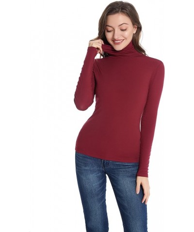 Turtle Neck Tops for Women Ribbed Women's Long Sleeve Slim Fit Mock Turtleneck Basic Stretchy Lightweight Layering Tops Burgu...