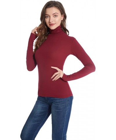 Turtle Neck Tops for Women Ribbed Women's Long Sleeve Slim Fit Mock Turtleneck Basic Stretchy Lightweight Layering Tops Burgu...