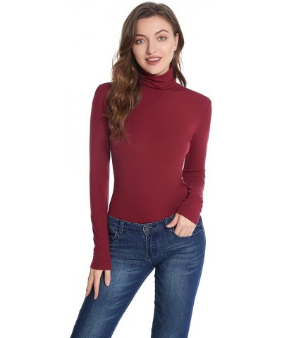 Turtle Neck Tops for Women Ribbed Women's Long Sleeve Slim Fit Mock Turtleneck Basic Stretchy Lightweight Layering Tops Burgu...