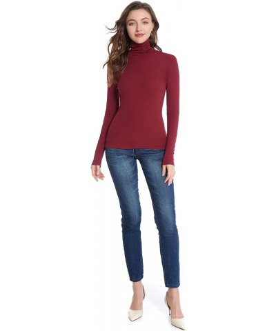 Turtle Neck Tops for Women Ribbed Women's Long Sleeve Slim Fit Mock Turtleneck Basic Stretchy Lightweight Layering Tops Burgu...