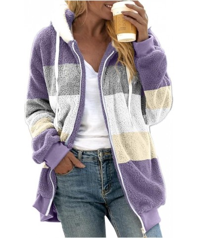 Womens Winter Jacket Coats Solid Color Artificial Wool Zipper Drawstring Long-Sleeved Thermal Sweatshirt Outerwear Purple-9 $...