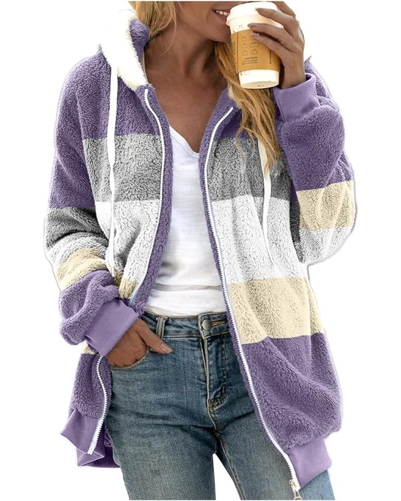 Womens Winter Jacket Coats Solid Color Artificial Wool Zipper Drawstring Long-Sleeved Thermal Sweatshirt Outerwear Purple-9 $...