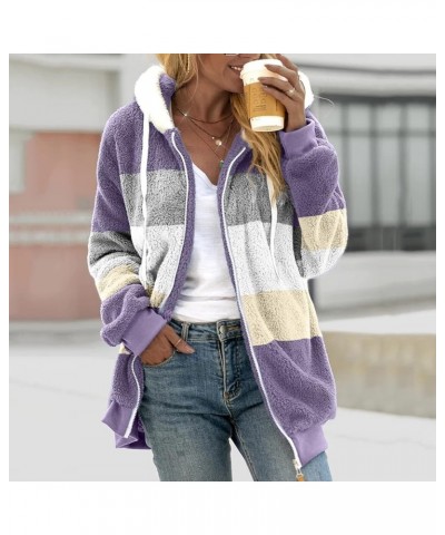 Womens Winter Jacket Coats Solid Color Artificial Wool Zipper Drawstring Long-Sleeved Thermal Sweatshirt Outerwear Purple-9 $...