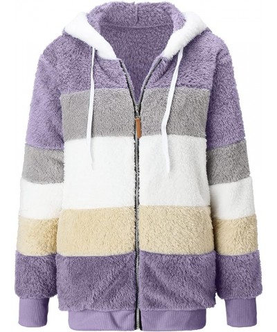 Womens Winter Jacket Coats Solid Color Artificial Wool Zipper Drawstring Long-Sleeved Thermal Sweatshirt Outerwear Purple-9 $...