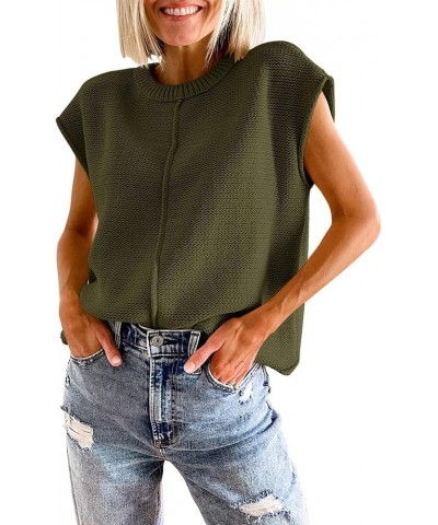 Women Basic Knit Sweater Tank Tops Mock Neck Cap Sleeve Vest Solid Color Casual Pullover Tees Loose-army Green $9.00 Sweaters