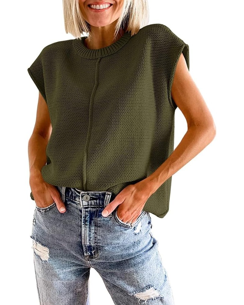 Women Basic Knit Sweater Tank Tops Mock Neck Cap Sleeve Vest Solid Color Casual Pullover Tees Loose-army Green $9.00 Sweaters