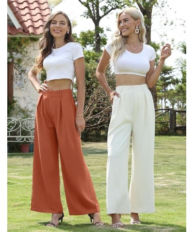 Women's Wide Leg Dress Pants High Elastic Waisted in The Back Business Work Causal Trousers Long Straight Suit Pants Red Brow...