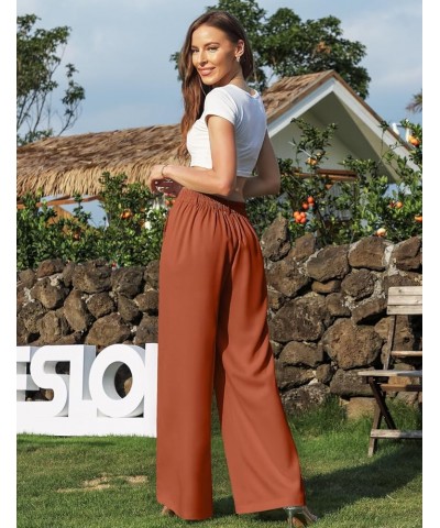 Women's Wide Leg Dress Pants High Elastic Waisted in The Back Business Work Causal Trousers Long Straight Suit Pants Red Brow...