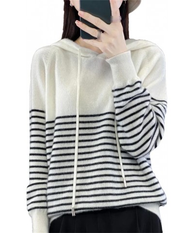 Women's Hoodies Merino Wool Sweater Striped Long Sleeve Casual Loose Pullover Cashmere Fashion Knit White $32.90 Sweaters