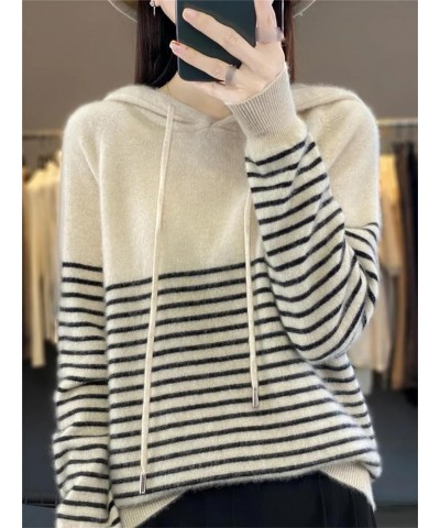 Women's Hoodies Merino Wool Sweater Striped Long Sleeve Casual Loose Pullover Cashmere Fashion Knit White $32.90 Sweaters