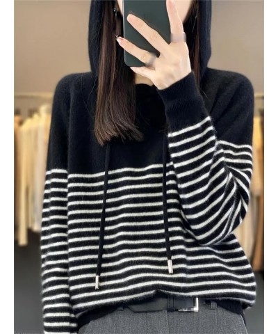 Women's Hoodies Merino Wool Sweater Striped Long Sleeve Casual Loose Pullover Cashmere Fashion Knit White $32.90 Sweaters