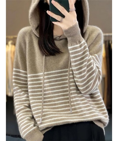 Women's Hoodies Merino Wool Sweater Striped Long Sleeve Casual Loose Pullover Cashmere Fashion Knit White $32.90 Sweaters