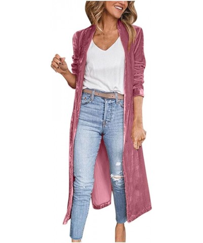 Velvet Cardigan Jacket for Women Trendy Open Front Long Length Trench Coats Casual Hippie Lightweight Outerwear Coat Trench C...