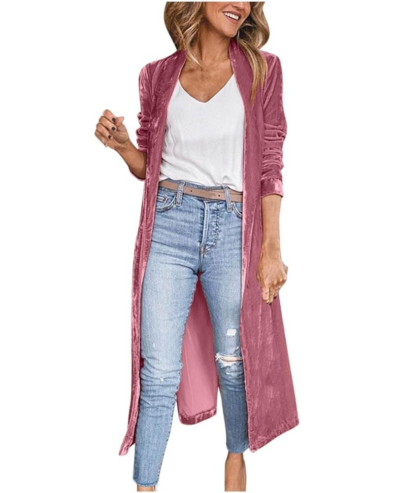 Velvet Cardigan Jacket for Women Trendy Open Front Long Length Trench Coats Casual Hippie Lightweight Outerwear Coat Trench C...