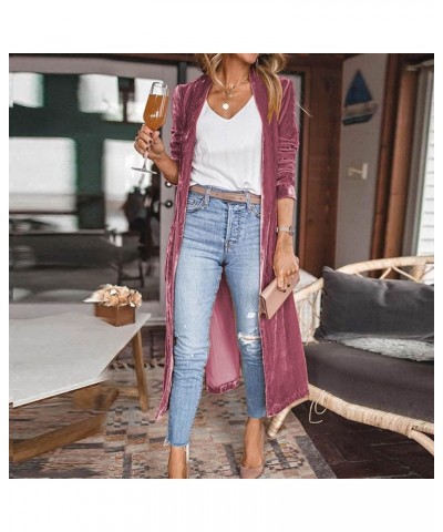 Velvet Cardigan Jacket for Women Trendy Open Front Long Length Trench Coats Casual Hippie Lightweight Outerwear Coat Trench C...