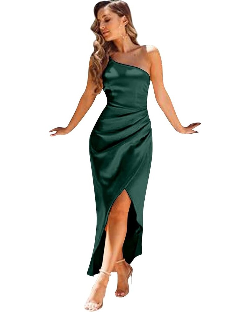 Women's One Shoulder Bridesmaid Dresses for Wedding High Low Silk Satin Mermaid Formal Dresses with Slit Teal $36.39 Dresses