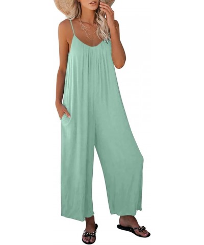 Women's Loose Sleeveless Jumpsuits Adjustable Spaghetti Strap Stretchy Long Pant Romper Jumpsuit with Pockets A Mint Green $1...