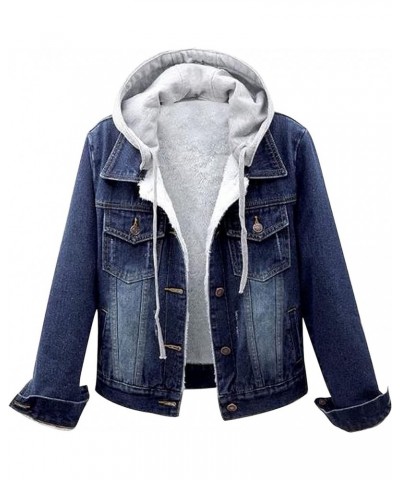 Women's Oversized Denim Hoodie Jackets Classic Casual Stretch Vintage Stretchy Button Down Jean Trucker Denim Jacket Dark Blu...