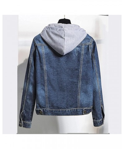 Women's Oversized Denim Hoodie Jackets Classic Casual Stretch Vintage Stretchy Button Down Jean Trucker Denim Jacket Dark Blu...