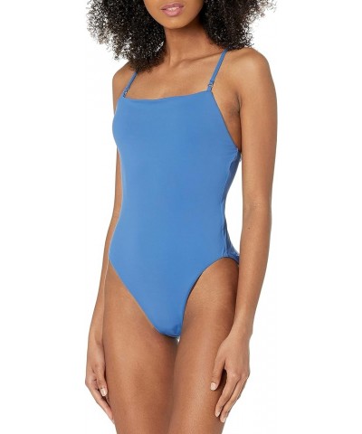 Women's Standard Square Neck High Legline One Piece Swimsuit Active Marina Blue $34.60 Swimsuits