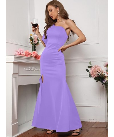 Women's Sexy Elegant Sleeveless Bow One Shoulder High Split Party Long Formal Dress Light Purple $32.99 Dresses