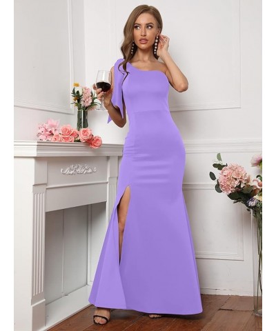 Women's Sexy Elegant Sleeveless Bow One Shoulder High Split Party Long Formal Dress Light Purple $32.99 Dresses