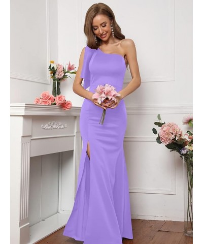 Women's Sexy Elegant Sleeveless Bow One Shoulder High Split Party Long Formal Dress Light Purple $32.99 Dresses