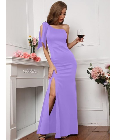 Women's Sexy Elegant Sleeveless Bow One Shoulder High Split Party Long Formal Dress Light Purple $32.99 Dresses