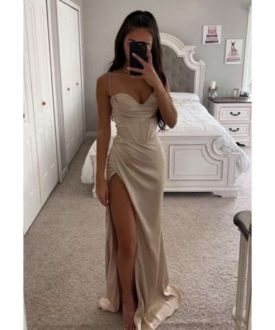 Women's Mermaid Prom Dress with Slit Satin Bridesmaid Dresses Long Corset Evening Formal Party Gown Coral $29.06 Dresses