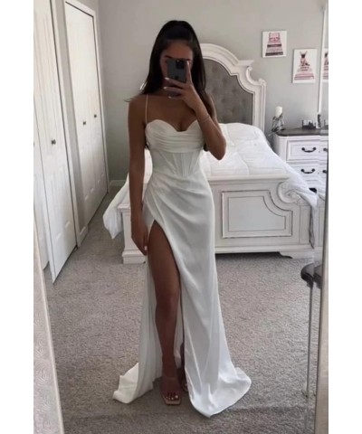 Women's Mermaid Prom Dress with Slit Satin Bridesmaid Dresses Long Corset Evening Formal Party Gown Coral $29.06 Dresses