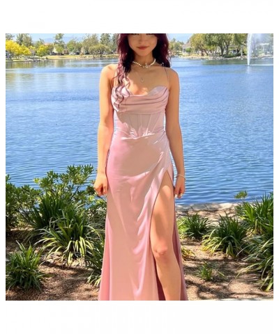 Women's Mermaid Prom Dress with Slit Satin Bridesmaid Dresses Long Corset Evening Formal Party Gown Coral $29.06 Dresses