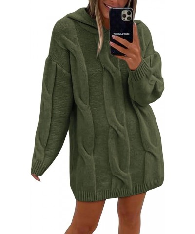 Womens Fashion 2024 Fall Winter Oversized Cable Knit Hooded Sweater Dress Long Sleeve Chunky Pullover Sweaters Army Green $22...