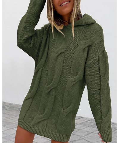 Womens Fashion 2024 Fall Winter Oversized Cable Knit Hooded Sweater Dress Long Sleeve Chunky Pullover Sweaters Army Green $22...