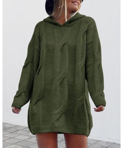 Womens Fashion 2024 Fall Winter Oversized Cable Knit Hooded Sweater Dress Long Sleeve Chunky Pullover Sweaters Army Green $22...