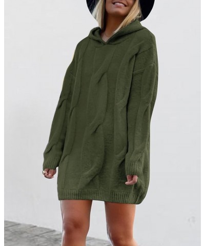 Womens Fashion 2024 Fall Winter Oversized Cable Knit Hooded Sweater Dress Long Sleeve Chunky Pullover Sweaters Army Green $22...